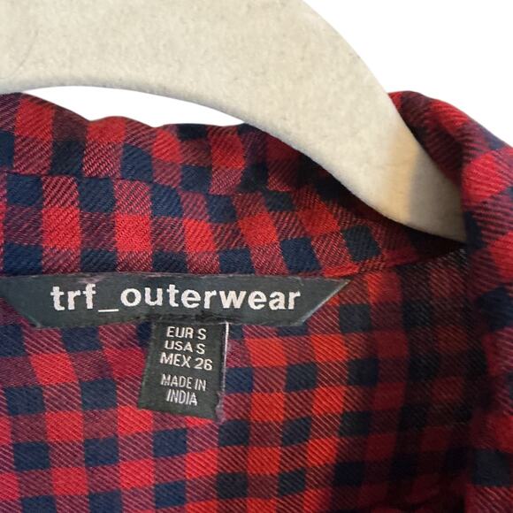 Zara Trf Outerwear Red Navy Blue Flannel Plaid Button Front Maxi Dress Duster - Picture 7 of 15